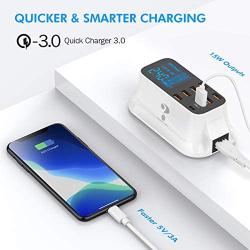 Multiple USB Charger, 8-Port Desktop Charging Station Hub with Quick Charge 3.0 USB Port, Type C Port and LCD Display, Compatible with iOS & Android Devices (iPhone, iPad, Huawei, Samsung Galaxy)