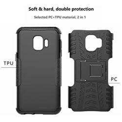 RioGree Phone Case for Samsung Galaxy J2 / Core / J2 Dash /J2 Pure / J2 Shine Case, with Screen Protector for Boys Girls Heavy Duty Cell Phone with Kickstand Cover, Black