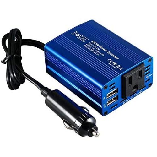 Foval 150W Power Inverter DC 12V to 110V AC Converter with 3.1A Dual USB Car Charger