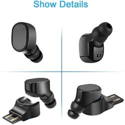 Single Mini Bluetooth Earbud Wireless Bluetooth Headset in-Ear Invisible Earpiece Business Bluetooth Headphone with Magnetic USB Charging Dock 4Hr Playtime Sweatproof Sport Earphone (Black)