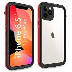 iPhone 11 Pro Max Case Waterproof 6.5 inch, Built-in Screen Protector Rugged Cover Sealed Slim Clear Back Case Shockproof Anti-Scratch Outdoor Bumper Case Compatible with iPhone 11 Pro Max (Red&Clear)