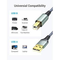 Never Rupture USB Printer Cable, 6.6FT/2 Meter USB Printer Cord USB 2.0 Type A Male to B Male Scanner Cord High Speed for HP, Canon, Dell, Epson, Lexmark, Xerox, Samsung and More