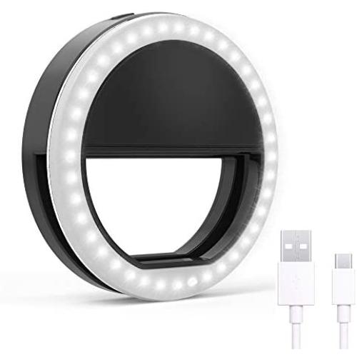 Selfie Ring Light, Rechargeable Clip on Selfie Fill Light with 36 LED Light, 3-Level Adjustable Brightness Compatible for iPhone, iPad, Android, Tablet, Laptop, Camera Video (Black)