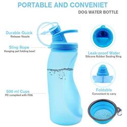 SYOSIN Dog Water Bottle,Foldable Pet Water Bottle,Leak Proof Dog Water Dispenser with Collapsible Bowl,Lightweight and Convenient Dog Travel Water Bottle for Walking, Hiking(500ml)