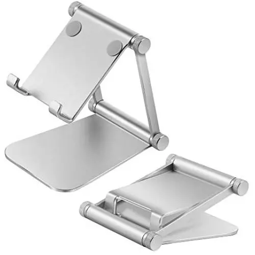 Cell Phone Stand, Adjustable Phone Holder,Aluminum Alloy Fully Foldable Dock Cradle for Desktop,Compatible with All Android Smartphone,Mobile Phone 11 Pro XS Max Xr,Switch Tablets 7-10&quot (Silver)