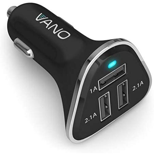 Vano 3 Port USB Car Charger Adapter, Fits Any Cigarette Lighter Socket, Recharge All USB Devices, Compatible with Samsung Galaxy, iPhone and More