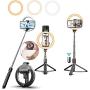 Selfie Stick with 6" Ring Light,Tripod and Phone Holder,3 in 1 Portable LED Fill Light Selfie Stick Tripod Bluetooth Remote Control,Dimmable 3 Colors for YouTube TikTok Videos Live Stream Make-up