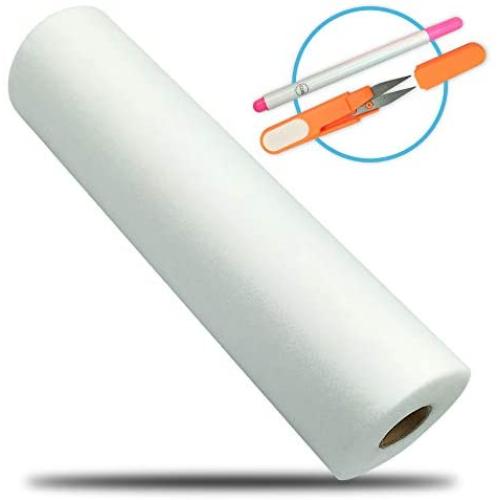 [15”x30 Yards] No Show Mesh Stabilizer for Embroidery (White) Free Pen & Snip, Permanent No-Show Poly Mesh Backing for Machine Embroidery, Hand Sewing, Hoop and Stitch, Translucent Nylon Spun