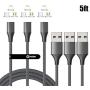 NetDot Gen10 3 in 1 Nylon Braided Magnetic Fast Charging Cable with Side LED Compatible with Micro USB & USB-C Smartphones and i-Product(5ft/3 Pack Gray)