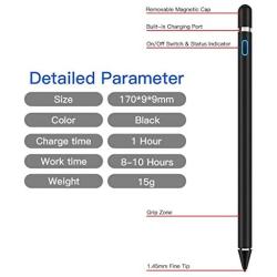 AICase Stylus Pens for Touch Screens, 1.45mm High Precision and Sensitivity Point IPad Pencil Fine Point Active Smart Digital Pen for Tablet Work at iOS and Android Touch Screen (Black)