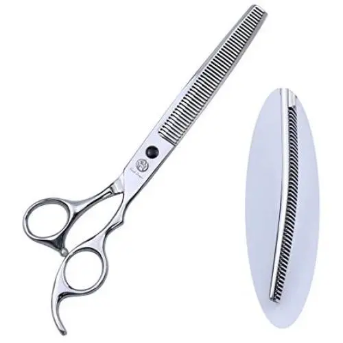 Purple Dragon 7.5 inch Professional Silver Downward Curved Pet Grooming Thinning Scissors - Dog Dense Tooth Blending Shears - Perfect for Pet Groomer or Family DIY Use Purple Dragon 7.5 inch Professional Silver Downward Curved Pet Grooming Thinning Scissors - Dog Dense Tooth Blending Shears - Perfect for Pet Groomer or Family DIY Use