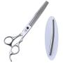 Purple Dragon 7.5 inch Professional Silver Downward Curved Pet Grooming Thinning Scissors - Dog Dense Tooth Blending Shears - Perfect for Pet Groomer or Family DIY Use