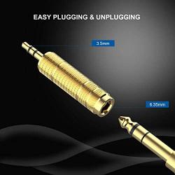 3.5mm (1/8 inch) Male to 6.35mm (1/4 inch) Female Stereo Audio Headphones Adapter, 3.5 to 6.35 mm Converter, 2 Pack-Gold Plated