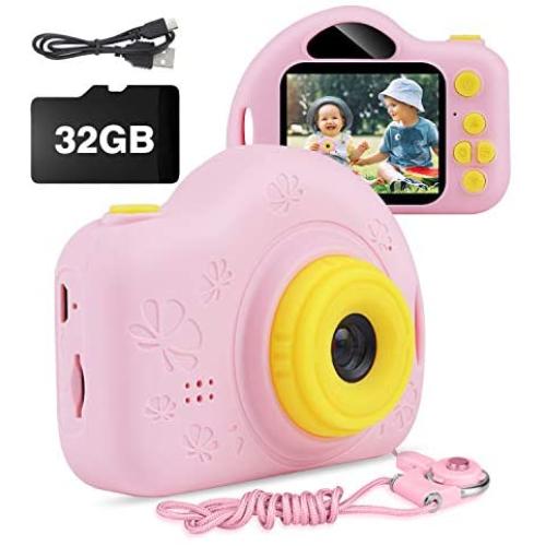 AIMASON Kids Camera, Digital Video Camera for Kids, Toddlers, Toy, Boys and Girls, Age 3 4 5 6 7 8 9 10 with 32GB SD Card Pink