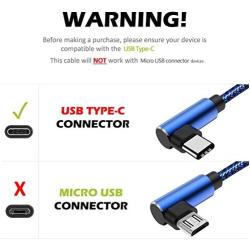 Extra Long Right Angle USB Type C Cable (2 Pack 10FT) Fast Charger USB A to USB C Nylon Braided Cord for Samsung Galaxy S8 S9 S10 Plus Note 9, LG Stylo 4 Q7 G7 ThinQ, MacBook (Blue)
