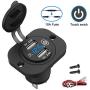 [Upgraded Version]Qidoe 12V/24V USB Socket Outlet with Touch Switch and Digital Voltmeter, Dual 2.4A USB Car Charger with Waterproof Cover and Panel for Motorcycle ATV Camper Tractor Truck Marine Boat