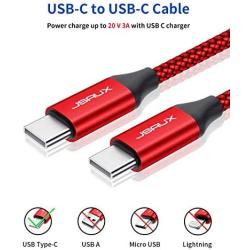 USB C to USB C 60W Charging Cable, JSAUX[2 Pack 6.6ft] USB Type C Charger Cord Compatible with Samsung Galaxy S20 S20+ S20 Ultra Note 10 Plus A80, Google Pixel 2/3/3a/4 XL, iPad Pro 2018 etc-Red