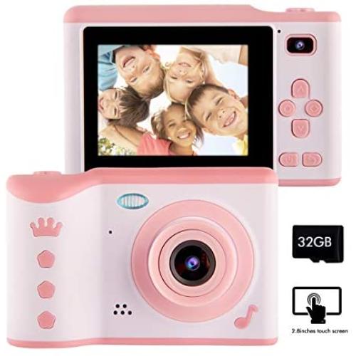 NAKAWU Kids Camera, Digital Camera for Kids Aged 3-10, Rechargeable Children Camera with 32GB Memory Card, HD 2.8Inches Touch Screen Camera Gift for Boys and Girls, Pink