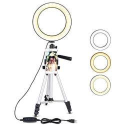 NeeXiu Ring Light with Tripod Stand 7.9" for YouTube Video and Selfie/Makeup, Mini Desk LED Camera Flash Light with Cell Phone Holder Desktop Lamp 3 Light Modes & 11 Brightness Level