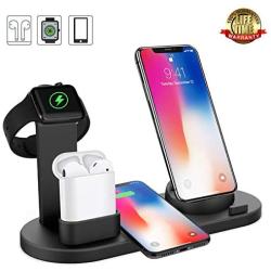 Wireless Charger, Botee 6 in 1 Wireless Charging Dock for iPhone X/Xs/7ps/7/6s/8/8Plus/i-Watch/AirPods, Qi Fast Wireless Charging Stand Compatible for iPhone Samsung [2019 Upgrade] (Black)