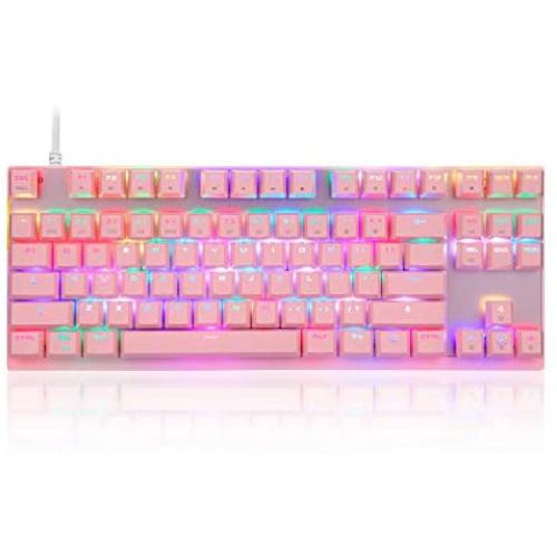 MOTOSPEED Professional Gaming Mechanical Keyboard RGB Rainbow Backlit 87 Keys Illuminated Computer USB Gaming Keyboard for Mac & PC Pink