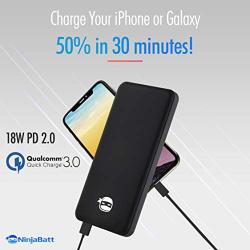 NinjaBatt PowerPal 10000mAh Power Bank, 18W PD & QC3 Portable Charger with High Speed Charging USB and USB-C Ports 3A High-Capacity External Battery Perfect for iPhone 8 X XS 11 Pro Galaxy S8 S9 S10