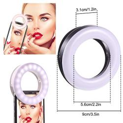 2 Pieces Selfie Ring Light, 3 Modes Adjustable Tones Selfie Fill Light USB Rechargeable Cell Phone Laptop Selfie Light Clip with 40 LED Beads, Makeup Light Ring for Selfie Photography Video Livestream