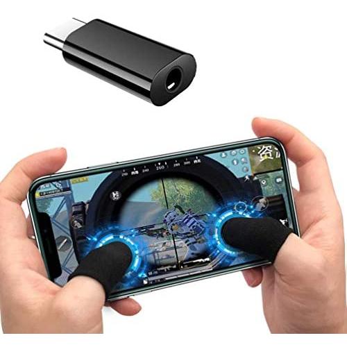 KMNIC Play Nonstop The pubg Game with 3.5mm Adapter Headphone Earphone Jack Aux Adapter for Type C Device. with Gaming Anti-Sweat Breathable Touch Finger Gloves for Mobile Phone Games.