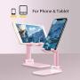 Pink Folding Phone Stand with Mirror, Adjustable Phone Holder, Stable, Portable, Compatible Mobile Phones and Tablets