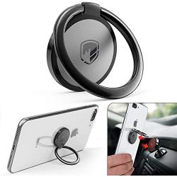 Phone Ring Holder Finger Kickstand - FITFORT 360° Rotation Metal Ring Grip for Magnetic Car Mount Compatible with All Smartphone-Gun Black