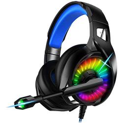 Nivava Gaming Headset for PS4, Xbox One, PC Headphones with Microphone LED Light Mic for Nintendo Switch Playstation Computer, K7 (Black&Blue)