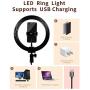 10 inch LED Ring Light with Stand and Phone Holder for YouTube Videos, Live Streaming, Makeup, Selfie Photography, Shooting with 3 Light Modes and 10 Brightness Level