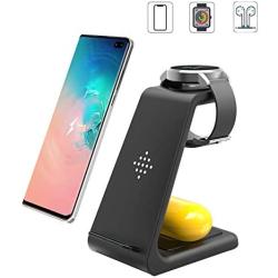 Wireless Charging Station, 3 in 1 Premium Qi-Certified Charging Stand Fast Charger Compatible with Samsung Galaxy S20 S10/S9/8/Note10, Galaxy Buds+&Galaxy Watch Active2/1, Gear S2/S3, iPhone 11/XS/XR