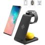 Wireless Charging Station, 3 in 1 Premium Qi-Certified Charging Stand Fast Charger Compatible with Samsung Galaxy S20 S10/S9/8/Note10, Galaxy Buds+&Galaxy Watch Active2/1, Gear S2/S3, iPhone 11/XS/XR