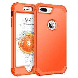 BENTOBEN Case for iPhone 8 Plus, iPhone 7 Plus Case, 3 in 1 Hybrid Hard Plastic Soft Rubber Heavy Duty Rugged Bumper Shockproof Full-Body Protective Phone Cover for iPhone 8 Plus/7 Plus, Coral Orange