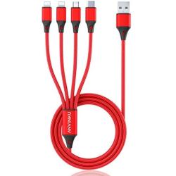 Multi Charging Cable, Multi USB Cable 3A 4FT USB Charging Cable Nylon Braided Universal 4in1 Multi Charger Cable Adapter Type-C/Micro USB Port,Compatible with Cell Phones and More (Red,1Pack)