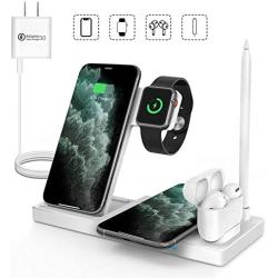 WAITIEE Updated Version,Wireless Charger 5 in 1,Qi Wireless Charging Station for Apple Watch Series 5/4/3/2/1& AirPods3/2/1 & Pencil & iPhone 11/11 Pro Max/XR/XS Max/Xs/X/8/8P (White)