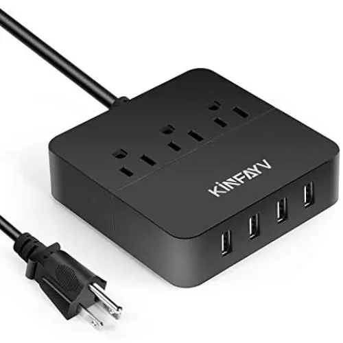 KINFAYV Power Strip with 4 USB Ports & 3 Outlets - Portable USB Strip Surge Protector Desktop Charging Station USB Power Cord with On/Off Switch & 5 Feet Cord for Travel, Hotel, Office KINFAYV Power Strip with 4 USB Ports & 3 Outlets - Portable USB Strip Surge Protector Desktop Charging Station USB Power Cord with On/Off Switch & 5 Feet Cord for Travel, Hotel, Office