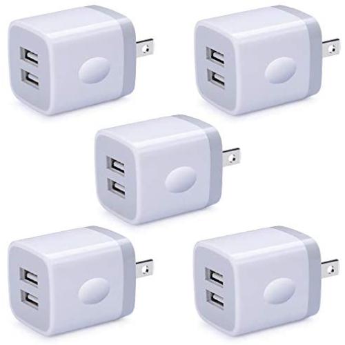 5 Pack USB Wall Plug, HUHUTA Dual Port 2.1A Universal Phone Wall Charger Block Box Cube Replacement for iPhone, iPad, Samsung Galaxy S10/S9/Note 9, LG, Pixel, Moto, Google, HTC, and More