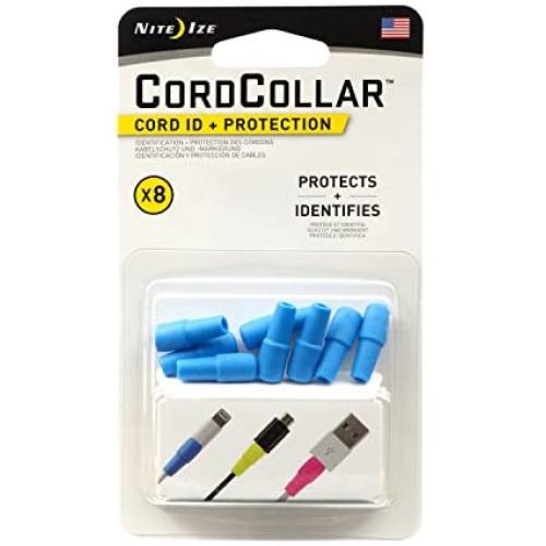 Nite Ize CordCollar, Cord Identification and Protection, 8-Pack, Bright Blue