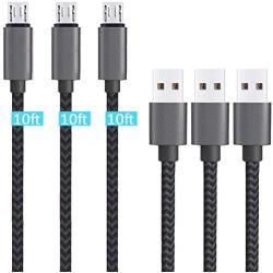 Micro USB Cable 10ft 3Pack by Ailun High Speed 2.0 USB A Male to Micro USB Sync Charging Nylon Braided Cable for Android Phone Charger Cable Tablets Wall and Car Charger Connection BlackGrey