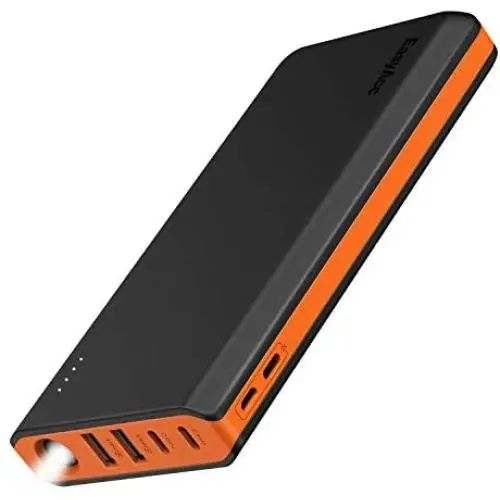 EasyAcc 20000mAh Portable Charger USB C 4 Outputs & 2 Inputs USB C Power Bank with Flashlight External Battery Pack Charger Type C for iPhone iPad Samsung Android - Black and Orange