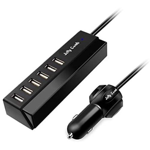 Car Charger Adapter, Jelly Comb 6 USB Multi Ports Car Charger, 65W Rapid Car Charger with Smart Identification for Cell Phones, Tablets and Other USB Devices