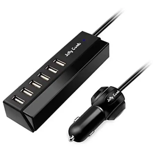 Car Charger Adapter, Jelly Comb 6 USB Multi Ports Car Charger, 65W Rapid Car Charger with Smart Identification for Cell Phones, Tablets and Other USB Devices Car Charger Adapter, Jelly Comb 6 USB Multi Ports Car Charger, 65W Rapid Car Charger with Smart Identification for Cell Phones, Tablets and Other USB Devices