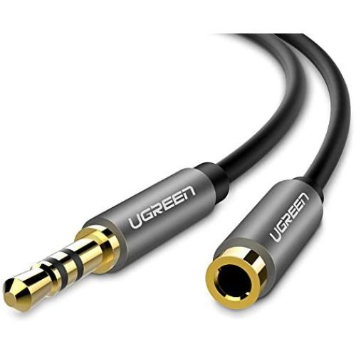 UGREEN 3.5mm Male to Female Extension Stereo Audio Extension Cable Adapter Gold Plated Compatible for iPhone, iPad, Smartphones, Tablets, Media Players Black PVC (3FT)