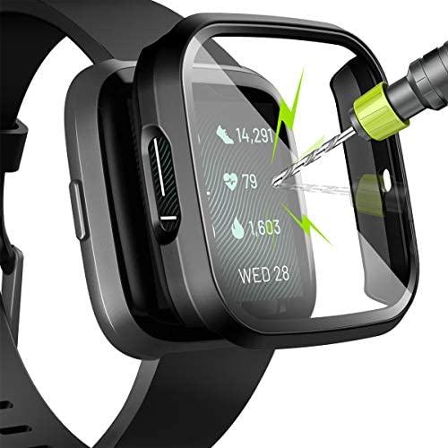 OYODSS Hard Case Compatible with Fitbit Versa 2 with Screen Protector, Hard PC Case Slim Tempered Glass Screen Protector Overall Protective Cover for Fitbit Versa 2 Smartwatch