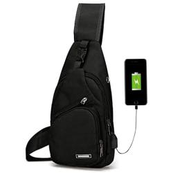 Mens Womens Sling Chest Shoulder Bag Outdoor Travel Crossbody Backpack with USB Charging Port