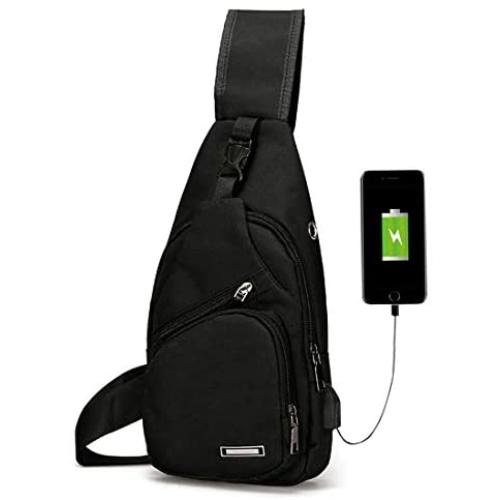 Mens Womens Sling Chest Shoulder Bag Outdoor Travel Crossbody Backpack with USB Charging Port