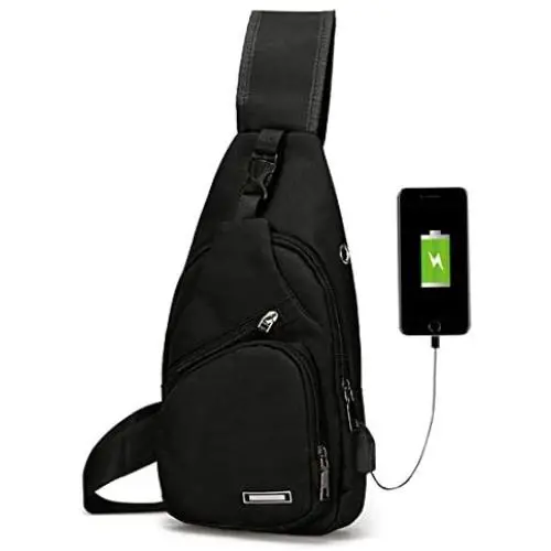 Mens Womens Sling Chest Shoulder Bag Outdoor Travel Crossbody Backpack with USB Charging Port
