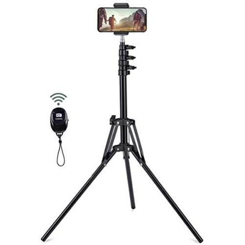 Selfie Stick Tripod, 63" Extendable Tripod Stand with Wireless Remote for iPhone & Android Phone, Camera, Metal Lightweight - Black